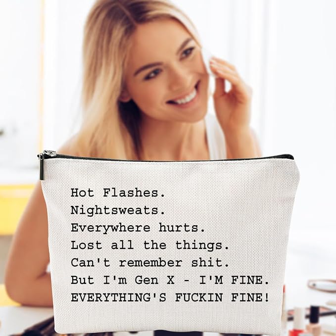 ZUYUROU Funny Gen X Makeup Bag for Women, Humorous Menopause Cosmetic Pouch for Over 50 Birthday Gifts, Double-Sided Travel Toiletry Case Organizer with Zipper, Grey - Image 4