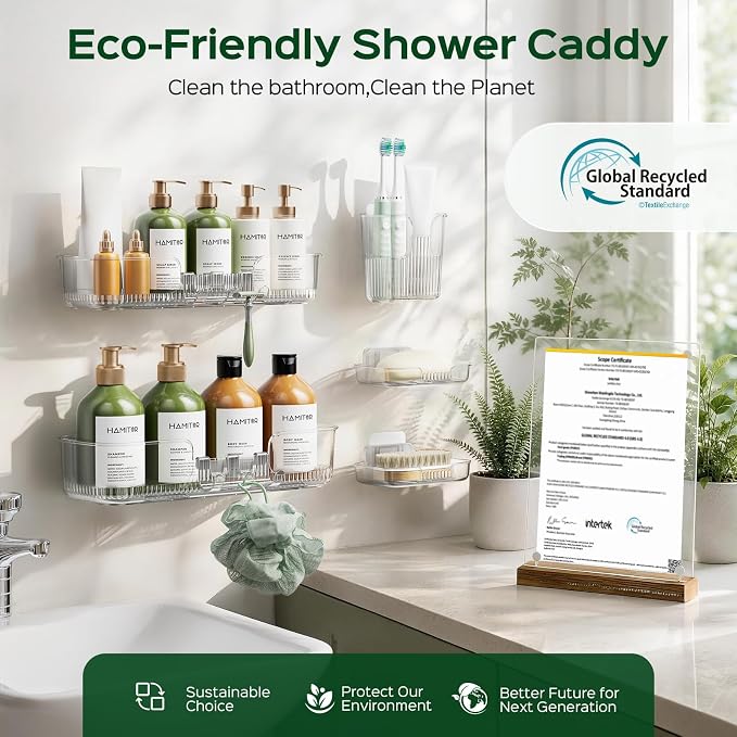 HAMITOR 5 Pack Adhesive Shower Caddy, Clear Transparent Shower Organizer | Modern Clear Design, Waterproof Adhesive Setup, Quick Drainage Shelves, Perfect for Homeowner, Apartments & Stylish Bathrooms - Image 7