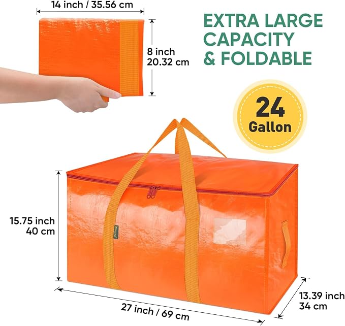 BALEINE 6-Pack Oversized Moving Bags with Reinforced Handles, Heavy-Duty Storage Tote for Clothes, Moving Supplies (Orange, 6-Pack) - Image 2
