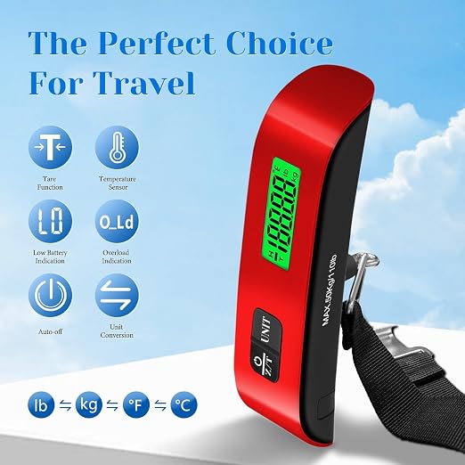 Luggage Scale, Portable Luggage Weight Scale 110lb/50kg with LED Display, Luggage Scale Travel Digital for Weighing Luggage, Backpacks, Fruits and Pets (Red) - Image 3