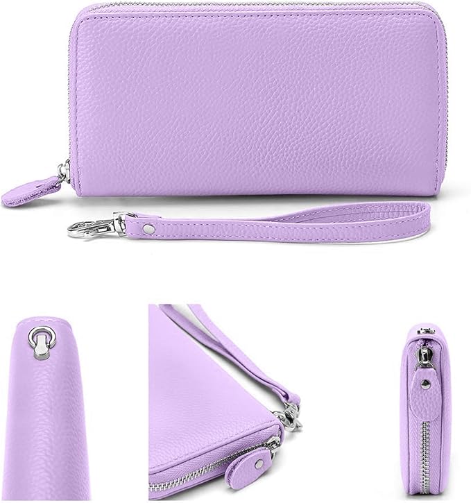 Moflycom Womens Wallet RFID Blocking Genuine Leather Zip Around Wallet Clutch Wristlet Travel Long Purse for Women - Image 3