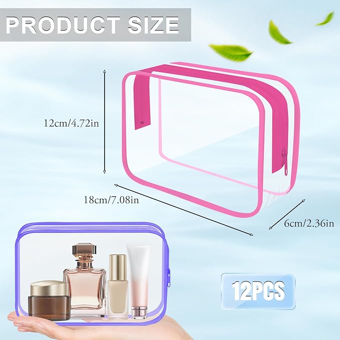 Clear Toiletry Bag, 12 Pack TSA Approved Toiletry Bag Carry on Travel Accessories Bag, Quart Size Bag for 3-1-1 Liquids Airport Airline Compliant Clear Makeup Bag with Metal Zipper (Bright Bags) - Image 3