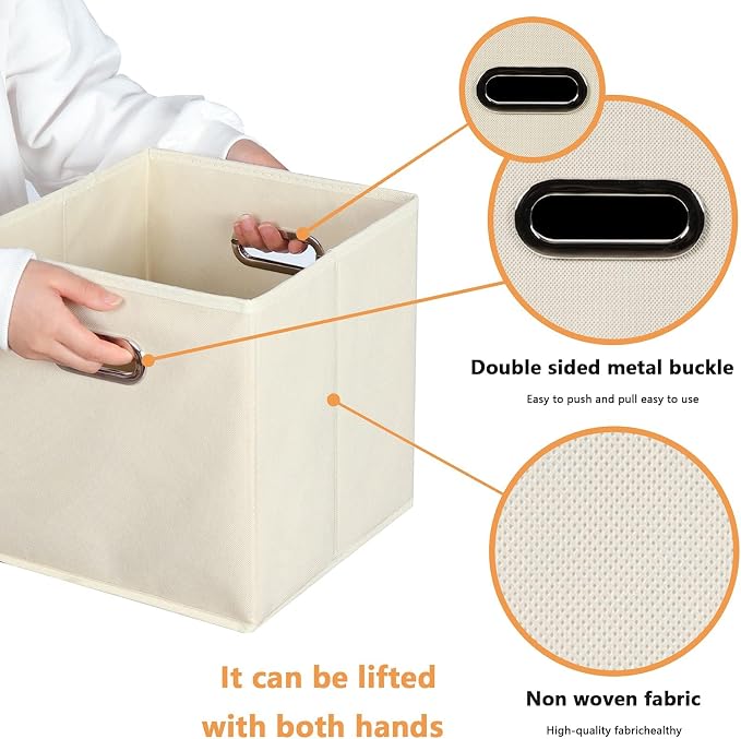 Fabric storage bins Cubes, Fabric Cube Organizer with Handle, Foldable Cube Bins for Cloth or Accessary Storage, 11x11x11, Set of 10, (Creamy White) - Image 7