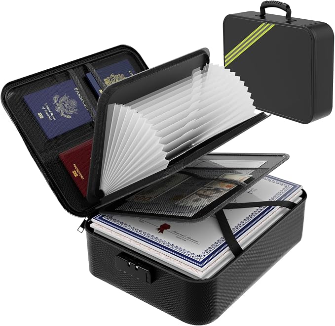 Large Fireproof Document Box with Lock,Upgraded Waterproof Fireproof Document Bag,Important Document Organizer Binder Hard Case Safe,5200℉ Fire Proof File Box,Portable for Business Travel Home by Deliverpeaceofmind%EF%BC%81