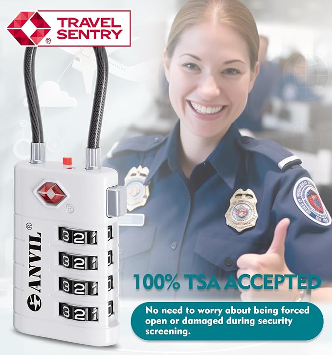ANVIL TSA Approved Luggage Locks with Search Alert Indicator, 4-Digit Combination Suitcase Lock, Advanced TSA008 Core Heavy Duty Anti-Theft Travel Lock for Double Zippers, Backpacks - Image 8