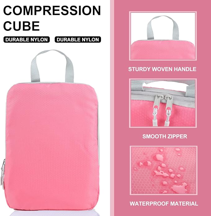 4 Set Compression Packing Cubes, Travel Luggage Organizers and Storage Packing Cubes (Pink) - Image 5