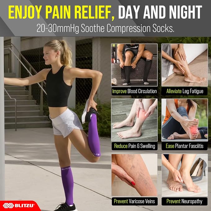 BLITZU Compression Socks for Women and Men 20-30mmHg-Circulation Support | Graduated Pressure, Leg Swelling & Pain Relief, Breathable, Everyday Wear, Running, Nurses, Shin Splints, Flight, Travel - Image 2