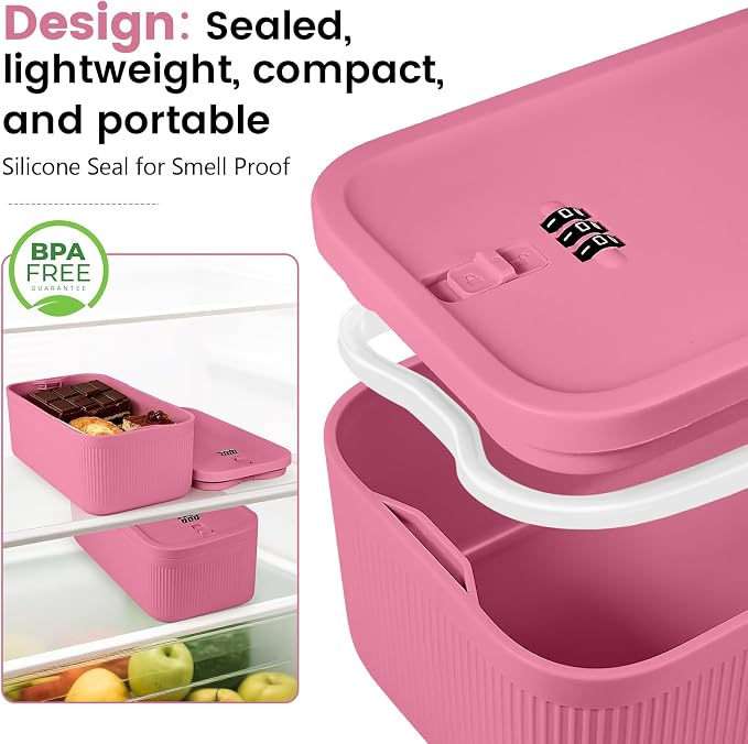Small Lock Box, Lockable Storage Box with Combination Code for Medication Safe, Medicine Lock Box for Pills/First Aid Kits/Food/Snack Phone Jail, Locked Container for Home/Fridge/Office/School (Pink) - Image 5