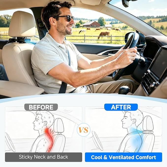 ElfTrip Car Fan with Dual Air Outlets, Wired USB(NON RECHARGEABLE 2 Pack) Car Fan for Backseat for Kids for Driver Passenger, Strong 3 Speeds, Forward/Backward Airflow Fit in Headrest Posts 4.6-6.2in - Image 6