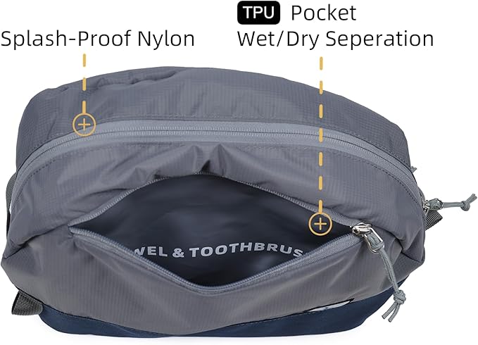 Travel Toiletry Bag 8L, Large Packing Cube with Waterproof TPU Wet/Dry Compartment - Image 7