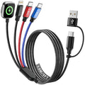 Dual Type-C Ports 4 in 2 Multi Charging Cable for iWatch Charger/iPhone 17 | Travel Chargers for Multiple Devices, 5FT Universal Charger for iWatch Ultra/11-2, iPhone17-8, Android, Travel Essentials by MPATIBY