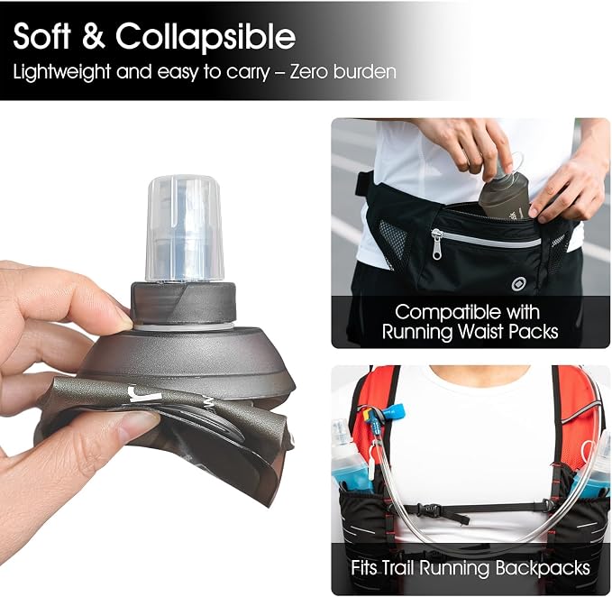 GUYI GYGYL Soft Flask, Collapsible Water Bottle for Sports, 500ml Grey | TPU Collapsible Water Bottle for Hydration Pack, Running Vest, Leak-Proof Folding Bottle for Hiking Cycling Climbing Jogging - Image 4