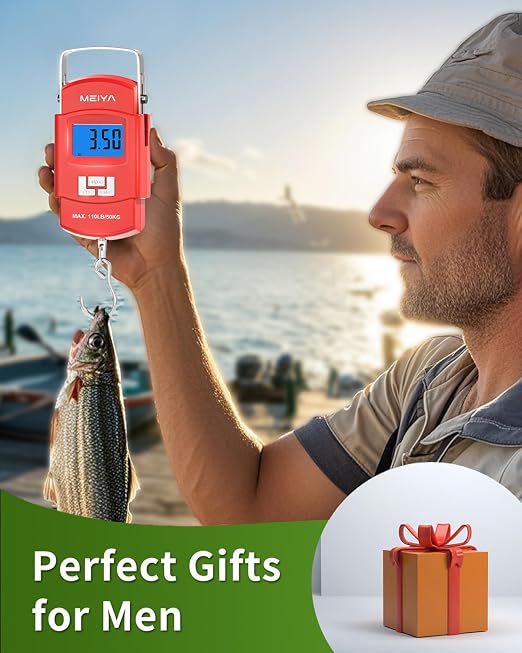MEIYA Fish Scale 110lb Portable Luggage Scale Travel Digital Hanging Scale with Hook, Fishing Gifts for Men, Weighing Tool for Suitcases & Fish, Includes 2 AAA Batteries, Backlit LCD Display (Red) - Image 5