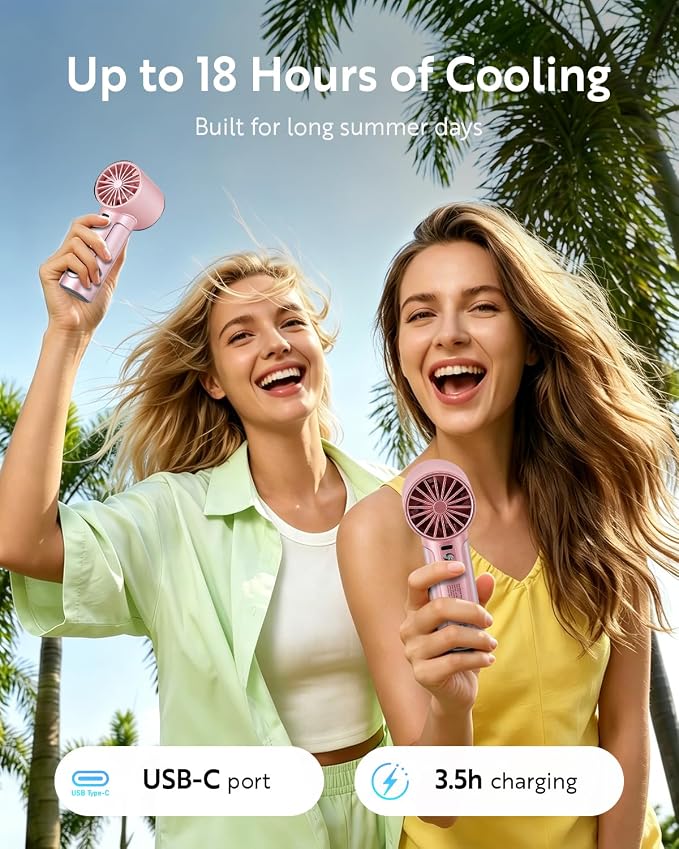 Handheld Portable Fan, 5000mAh Rechargeable Powerful Mini Fan | Up to 18 Hours Runtime, Smart LED Display, 0-100 Adjustable Speed, Pocket Turbo Personal Fan for Makeup, Travel, Outdoor - Image 2