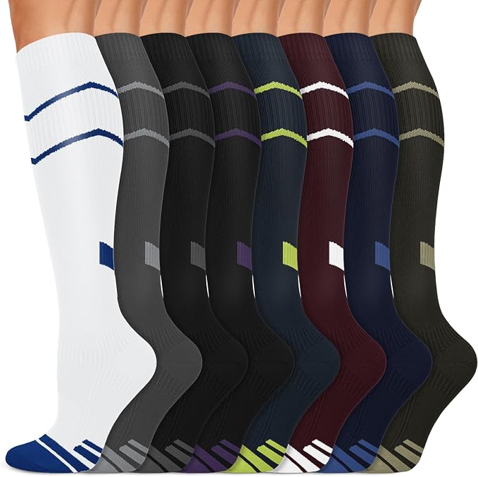 Copper Compression Socks 15-20 mmHg for Men & Women 8 Pairs – Circulation Support for Nurses, Travel, Running, Hiking, Soccer by Iseasoo