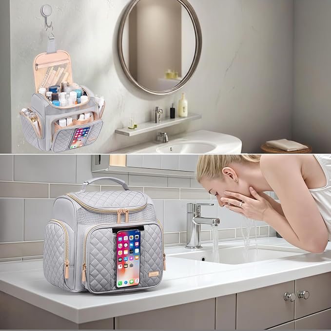 Tealari Large Toiletry Bag for Women Men,Bathroom Bag,Water Resistant Shower Bag,Makeup Bag,Portable Shower Caddy for College Dorm,Hanging Travel Toiletry Bag with Transparent Waterproof Phone Pocket - Image 8