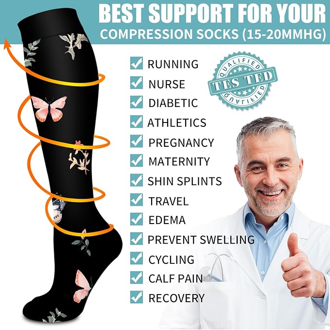 Compression Socks for Women & Men Circulation(6 pairs)-Graduated Supports Socks for Running, Athletic Sports - Image 5