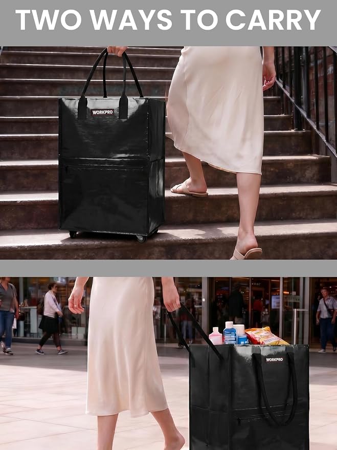 WORKPRO Medium Rolling Grocery Bag, 18-Gallon Shopping Tote with 4 Wheels | Reusable Grocery Bag on Wheels, Holds Up to 75 lbs, Heavy Duty Rolling Tote for Groceries, Laundry, Moving & Storage - Image 7