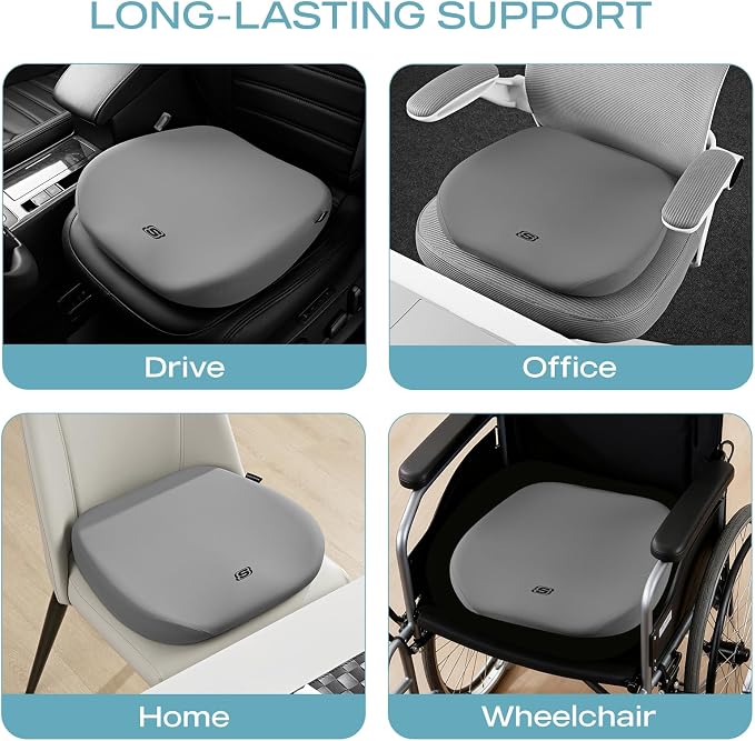 Skechers Seat Cushion Premium Gel & Memory Foam-Office Chair Cushion for Tailbone Pain Relief,Butt Pillow for Office Chair,Car seat Cushion,Long Sitting Office Workers,and Car Drivers,Gray - Image 6
