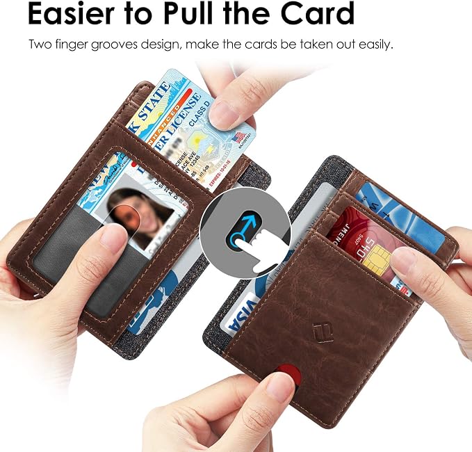 FINTIE Slim Front Pocket Wallet, RFID Blocking Credit Card Holder | Minimalist Card Cases with ID Window for Men Women, Brown - Image 2