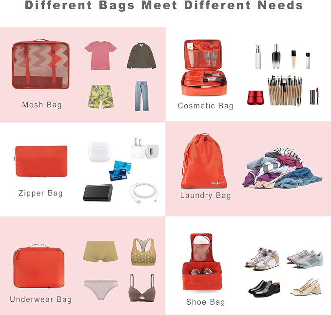 BAGAIL 8 Set Packing Cubes Luggage Packing Organizers for Travel Accessories-Orange - Image 5