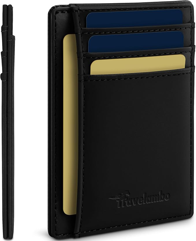 Travelambo 100% Genuine Leather Wallet for Men and Women, Slim Minimalist RFID Blocking Front Pocket Credit Card Holder with Gift Box by Travelambo