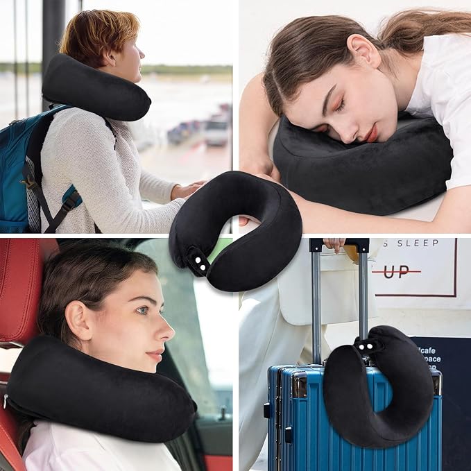 Neck Pillow Airplane Memory Foam Travel Pillows Black | Soft Cooling Pillow, Portable, Neck Support, For Adults, Train Bus Office Home - Image 6