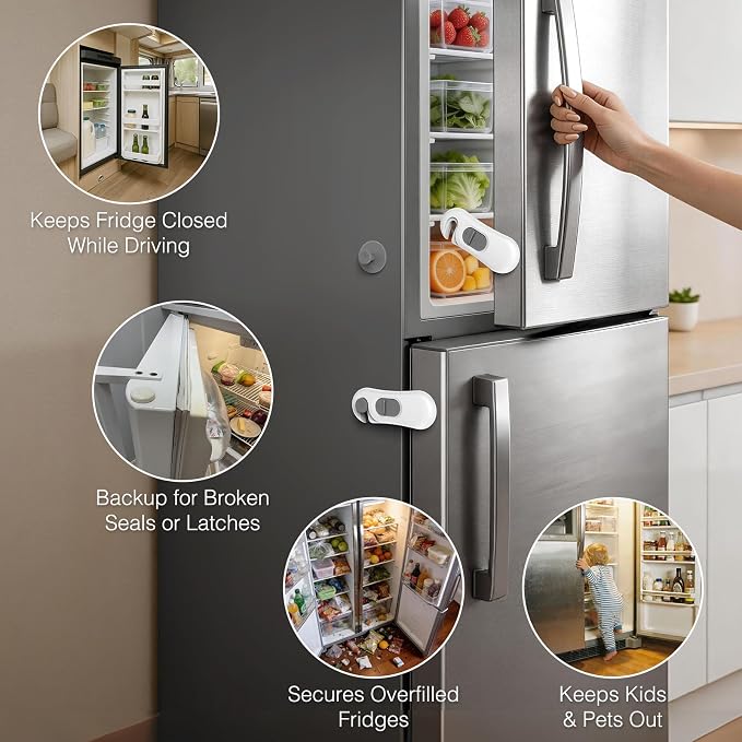 RV Refrigerator Door Latch for Travel&Camper, 5 Pack No Tools Need or Drill Fridge Door Lock, One-Handed Operation Freezer Lock to Keep Door Closed (Not Compatible with Built-In RV Fridges) - Image 3