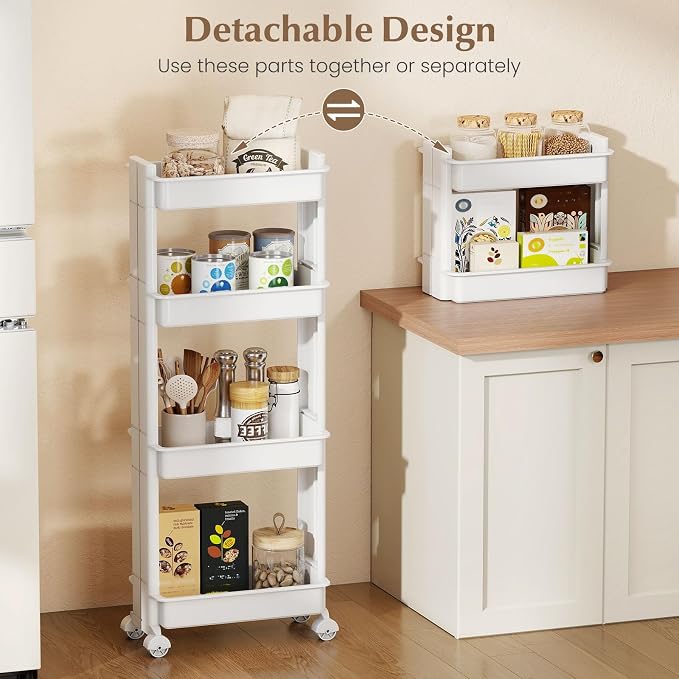 Giantex 4-Tier Slim Rolling Storage Cart, 9" W Narrow Slide Out Plastic Organizer Rack with Wheels, Mobile Utility Cart w/Shelving Unit for Kitchen, Bathroom, Office, Laundry Room - Image 4