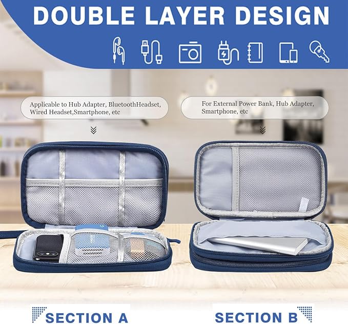 CAAORDKSO Electronic Organizer, Travel Cable Organizer Bag Pouch Electronic Accessories Carry Case Waterproof Electronic Bag for Cable, Cord, Charger, Phone, Power Bank, Earphone (Navy Blue, Medium) - Image 3