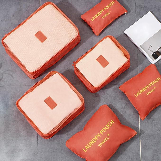 6 Set Packing Cubes for Travel Luggage Organizer Bags Reusable washable Suitcase Packing Cubes Set Travel Accessories Essentials (Orange) - Image 8