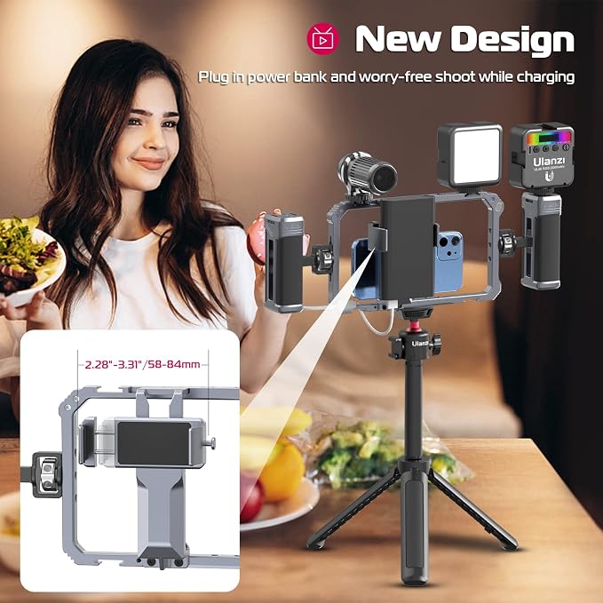 ULANZI Universal Phone Video Rig Kit with Handles, Aluminum Handheld Stabilizer Phone Video Filmmaking Grip for Video Maker Videographer with Cold Shoe for iPhone 16 15 14 13 Mini Pro Max 8 Plus - Image 4