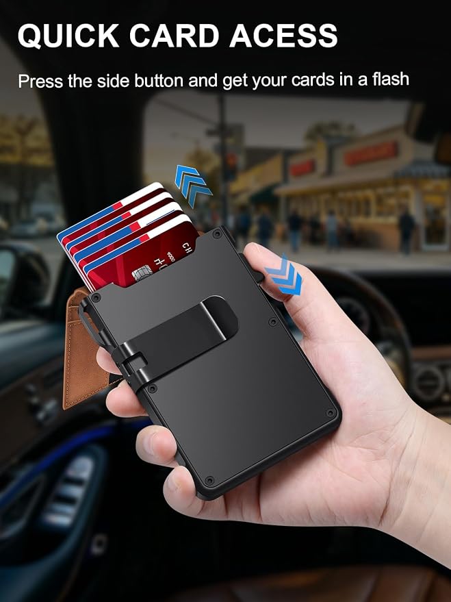 Wallet for Men RFID Blocking Wallet for 10-12 Cards Slim Bifold Minimalist Smart Pop Up Wallet with Money Clip Inside & ID Window Compact Front Pocket Metal Credit Card Holder Birthday Gifts for Men - Image 2
