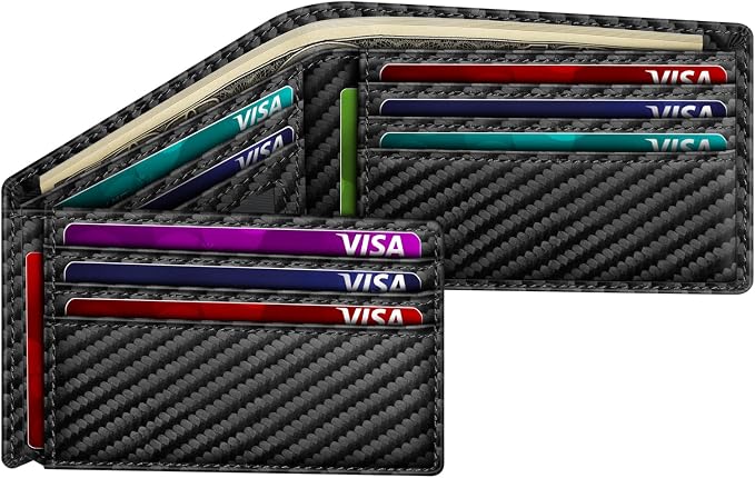 Wallet for Men Slim RFID Blocking Genuine Leather Bifold Mens Wallet | Front Pocket Credit Card Holder with 2 ID Windows, Holds 12 Cards & Cash Minimalist Thin Wallet, Gifts for Men by Unknown