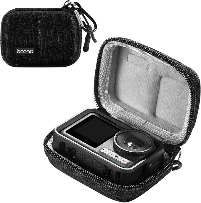 Action Camera Case for DJI Osmo Action 3/4/5 Pro/6, Woven Black | Hard Case Compatible with Insta360 Ace Pro 2, GoPro Hero 13/12/11/10/9 Black, Travel Protective Carrying Case with Carabiner by Linpr