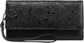 GOIACII Wristlet Wallets for Women RFID Blocking Western Clutch Black | Embossed Leather, Vintage Design, Trifold, Large Billfolds, Ladies Purses with Zipper Coin Pocket by GOIACII