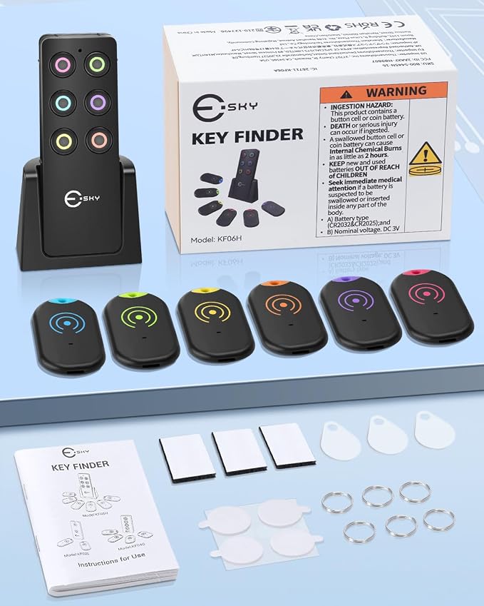 Esky Ultra Slim Key Finder Locator with 80dB Sound and 6 Receivers | Remote Wallet Tracker and Item Locators Beeper Tags for Finding Key, TV Remote, Wallet, Pets and Phone, Gifts for Women - Image 8