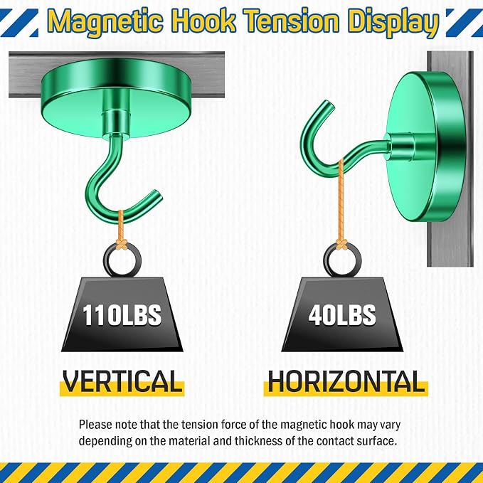 FINDMAG Magnetic Hooks for Cruise Cabins, 110lbs Magnet Hooks | Heavy Duty Magnets Strong, Classroom Decor, Locker Organizer, Camping Essentials, 6 Pack, Green - Image 6