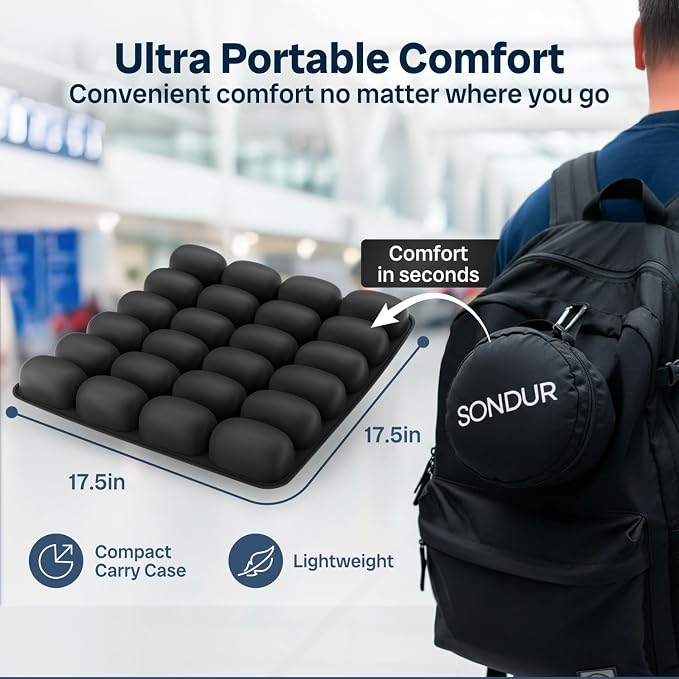 Sondur™ Travel Cushion for Long Flights – Inflatable Airplane Seat Cushion | TSA Approved Sit Pad for Plane Rides · Butt Pillow for Airline Seats · Stadium & Office Seat Cushions · Portable Support - Image 6