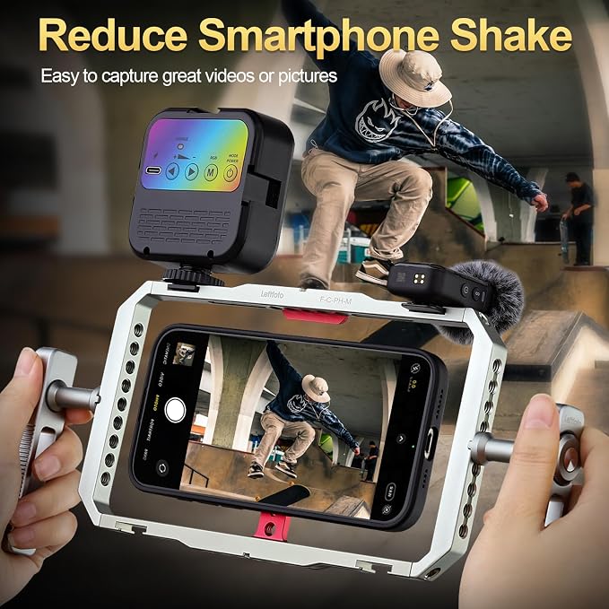 Leftfoto Metal Strong Magnetic Phone Stabilizer Cage Smartphone Rig Stand with Dual Handles for iPhone 17 16 15 14 13 12 Pro Max Mini & Magsafe Case for Samsung,for Vlogging/Video Shooting - Image 2