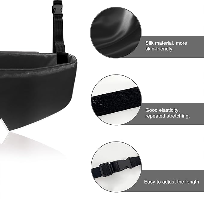 Travel Pillows for Airplanes, Airplane Head Strap with Silk Eye Mask for Sleeping, Long Flights & Car Road Trips 360°Headrest Neck Support, Stops Bobbing, Small & Compact（Black） - Image 4