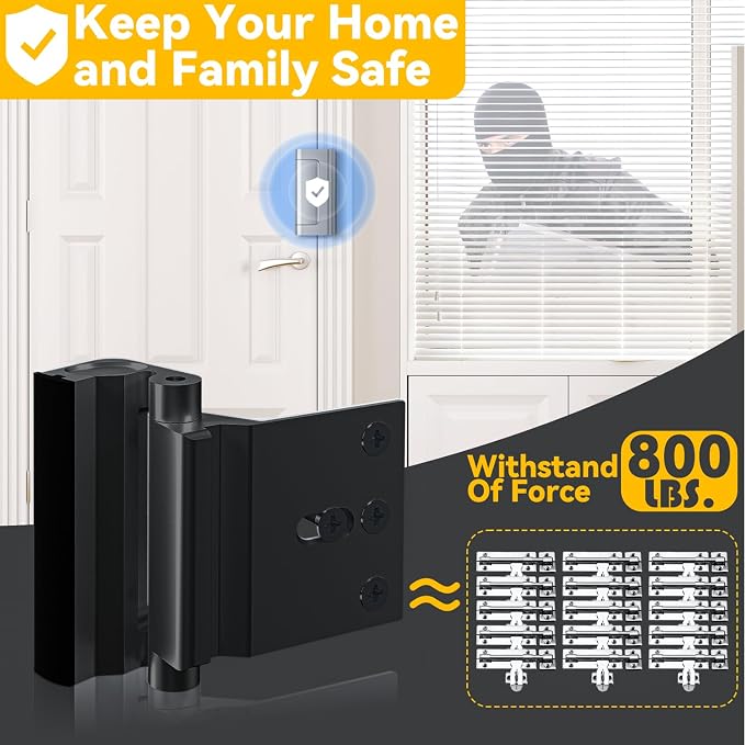 Rerishom 2 Pack Door Reinforcement Lock, Child Proof Home Security Lock | Door Safety Lock for Front Door, Toddler Proof Door Latch for Entry Door Security, Includes 8 Screws, Black - Image 2