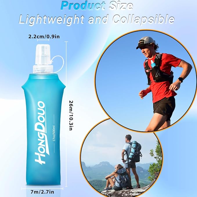2 Packs Soft Flask, 17oz/500ml TPU Collapsible Soft Water Bottle for Hydration Pack, Running Vest, BPA-Free Folding Water Bottles for Hiking Cycling Climbing Running Outdoor Sports - Image 2