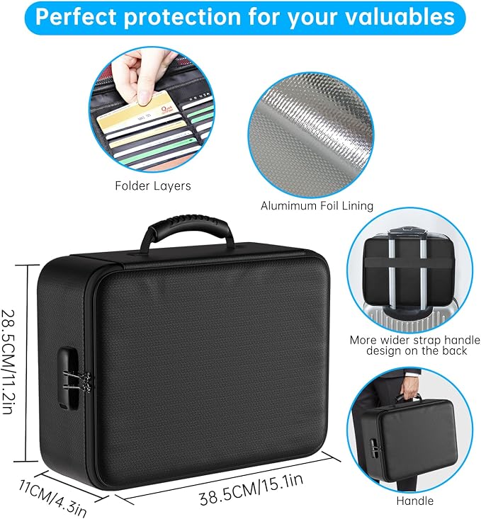 ENGPOW 5200°F Fireproof Document Bag with Lock,8 Layers Heat Insulated | Upgraded File Organizer Fireproof Box,Portable Home Travel Safe Storage for Important Documents,Passport,Laptop, Black(Soft) - Image 5