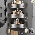 Corner Shower Caddy Suction Cup, Gray (3 Pack) | Rustproof aluminum shelf with towel bar & hooks. No-drill removable wall storage. Strong suction by Laungborf