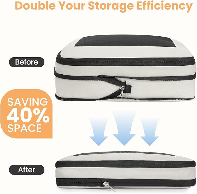 BAGAIL 8 Set Compression Packing Cubes, Expandable Luggage Organizer Bags for Travel Accessories (Beige) - Image 2