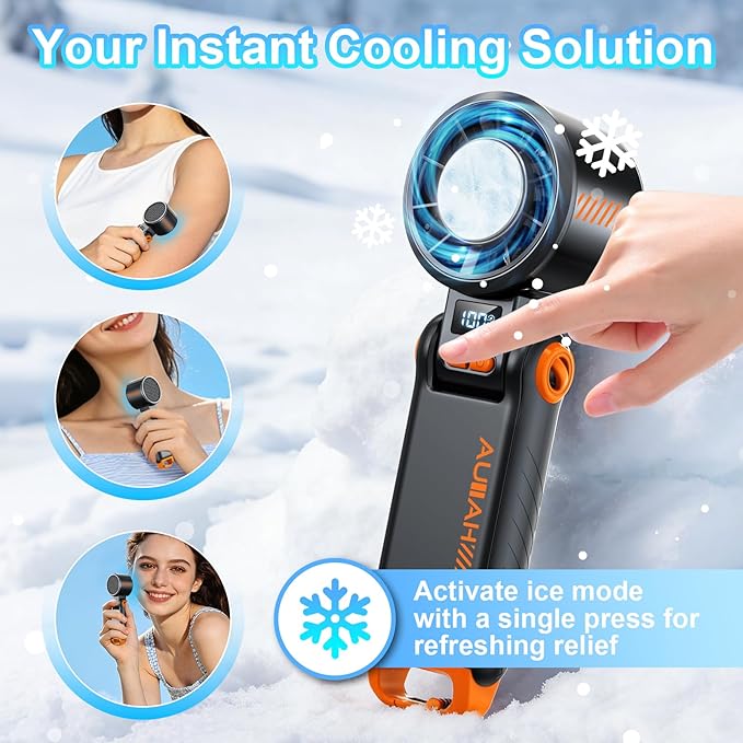 Portable Handheld Turbo Fan - [With Ice Cooling] 100 Speed Mini Personal Fan with Strong Airflow,Foldable 3 in 1 Rechargeable Hand Fans for Travel/Outdoor/Camping/Home/Office, Black - Image 2
