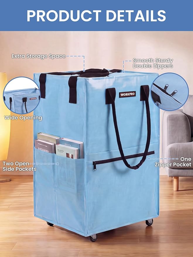 WORKPRO Large Rolling Grocery Bag, 36-Gallon Rolling Tote with 5 Wheels | Reusable Grocery Bag on Wheels, Holds Up to 110 lbs, Heavy Duty Rolling Tote for Groceries, Laundry, Moving & Back to School - Image 7