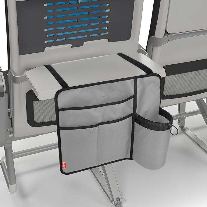 Airplane Seat Back Organizer & Storage, Airplane Tray Table Cover for Personal Items, Airline Seat Hanging Pockets Media Pouch,Reusable Travel Essentials,Fits Tablets,Cell Phone,Water Bottle (Grey) - Image 3