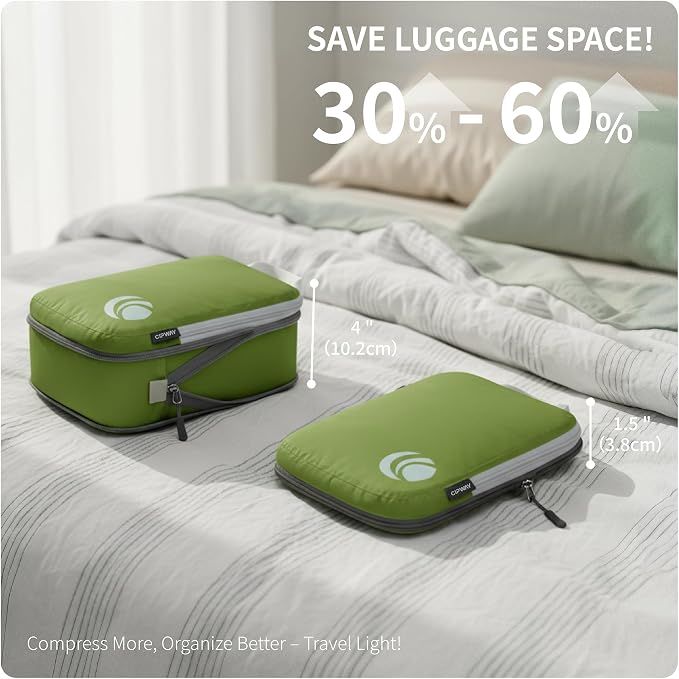 Cipway 5 Set Compression Packing Cubes for Travel (Green, 5pcs) | Ultralight Travel Cube Organizers for Carry-On Luggage, Suitcase & Backpack Travel Essentials - Image 2
